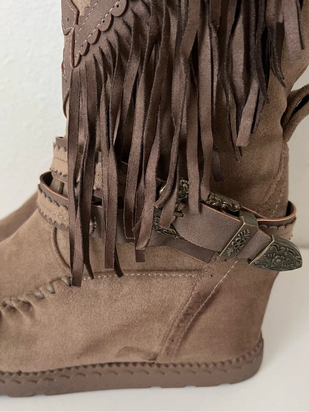 VERY G-Brown Fringe Suede Knee-High Boots - Women's